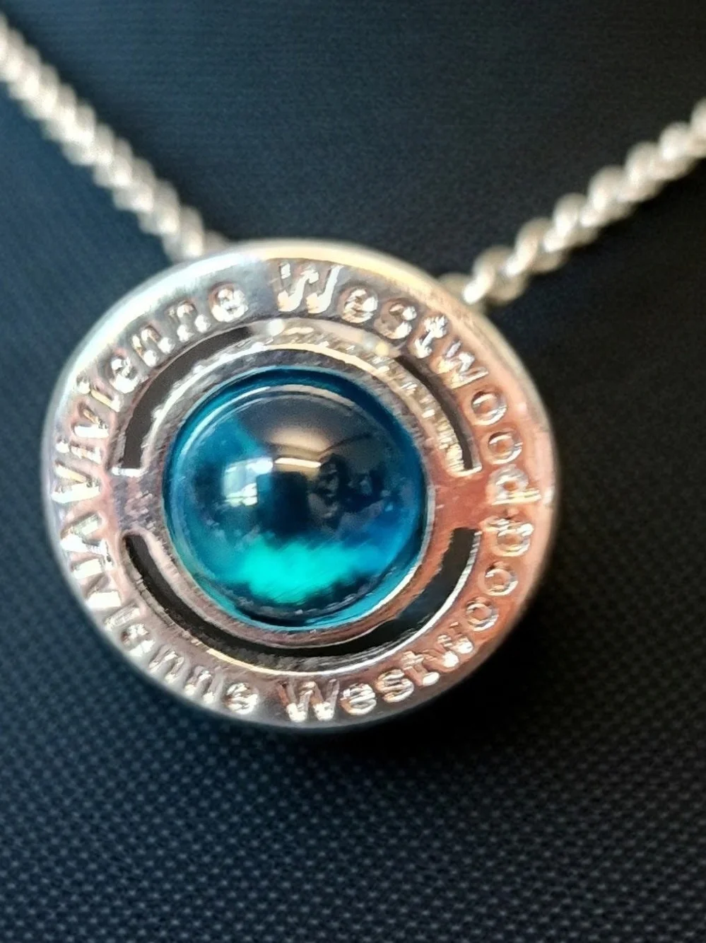 Vivienne Westwood Silver Pendant Necklace with Turquoise Blue Orb - Picture 4 of 7